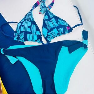Blue Patterned Women's Bikini Set